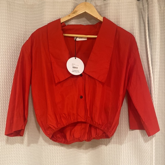 NWT Revolve SWF Cropped Flat Collar Shirt in Red - Picture 5 of 7